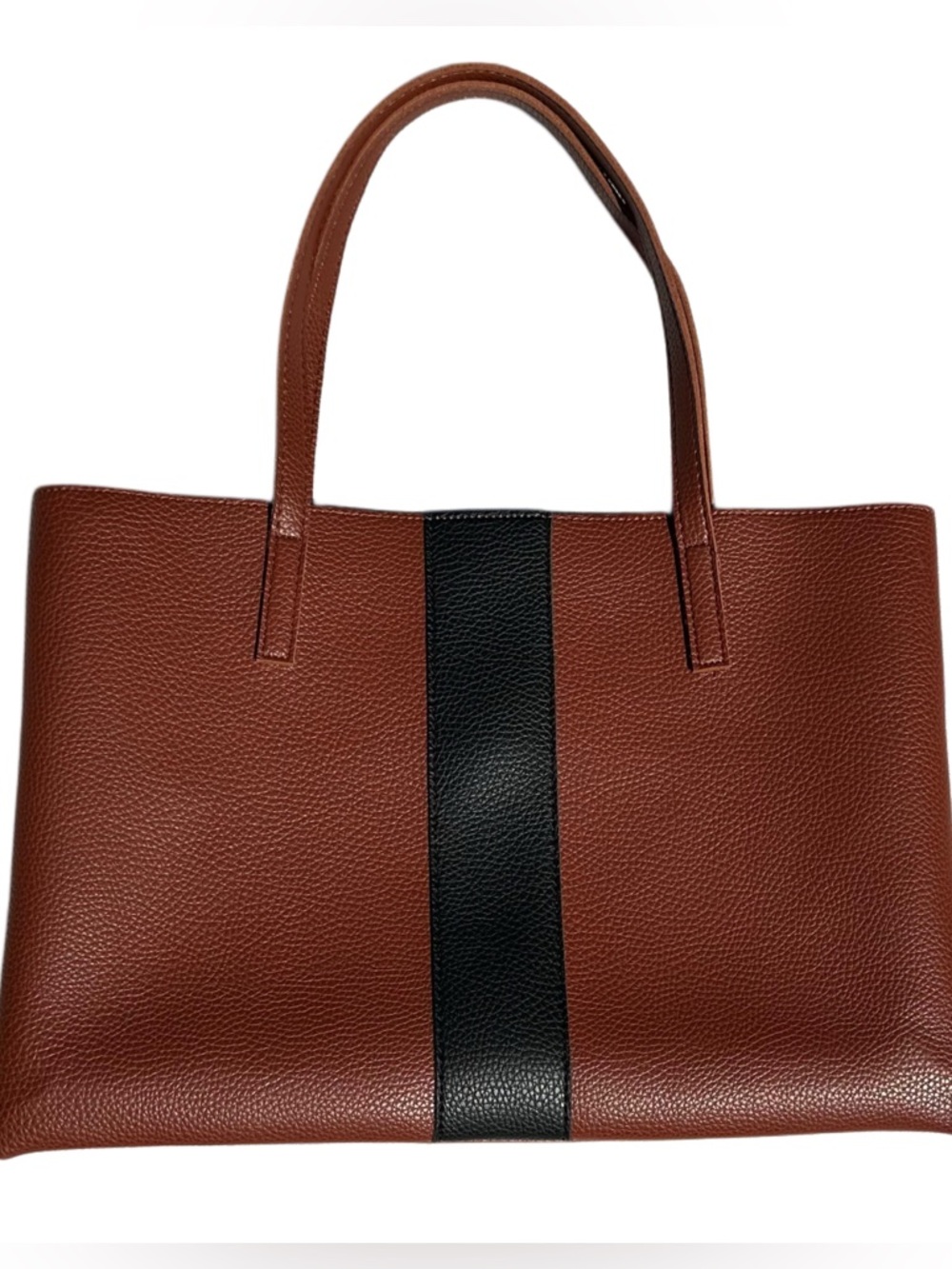 Vince Camuto Leather Tote Brown Black Colorblock Work Bag Large Minimalist